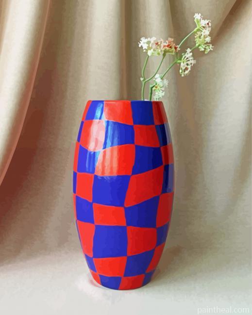 Red And Blue Checkered Vase Painting By Numbers Kits