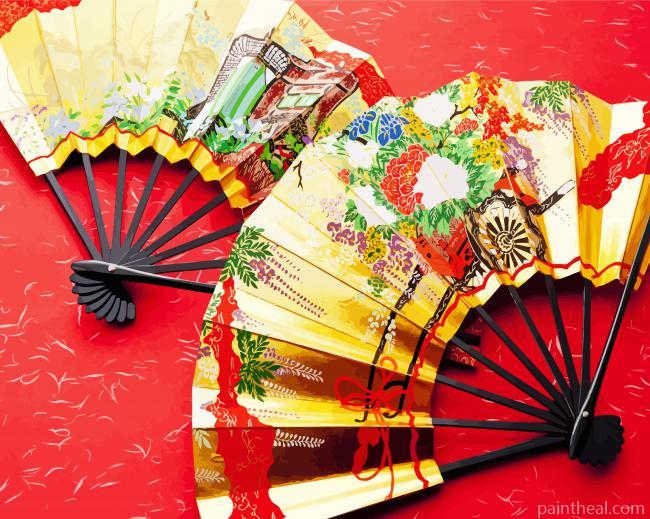 Japanese Hand Fans Painting By Numbers Kits