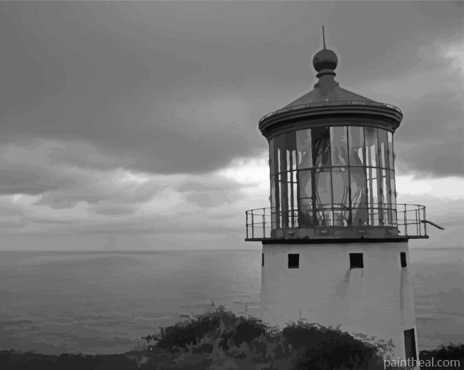 Black And White Waimanalo Lighthouse Painting By Numbers Kits
