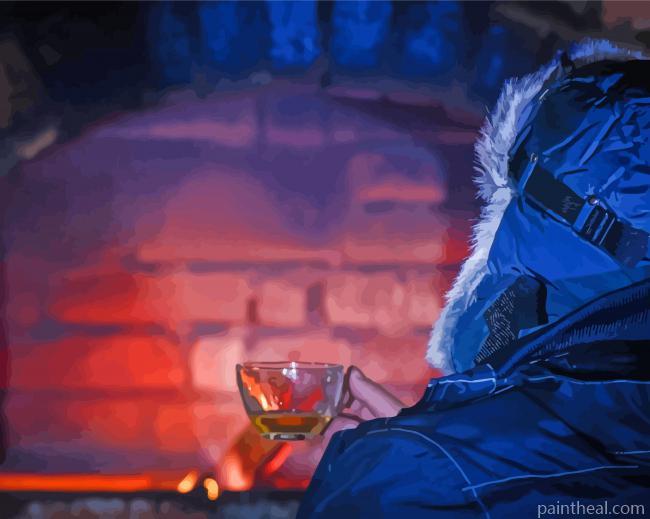 Drinking Tea In Front Of Hearth Painting By Numbers Kits