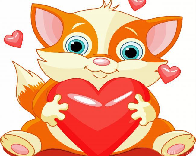 Cute Cat With A Heart Painting By Numbers Kits