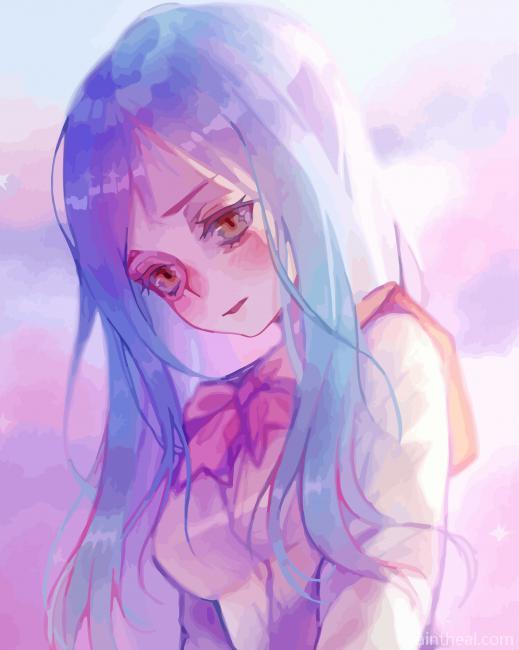 Pink And Blue Hair Anime Girl Painting By Numbers Kits