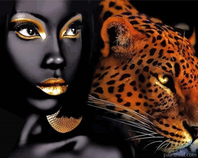 African Woman And Tiger Painting By Numbers Kits