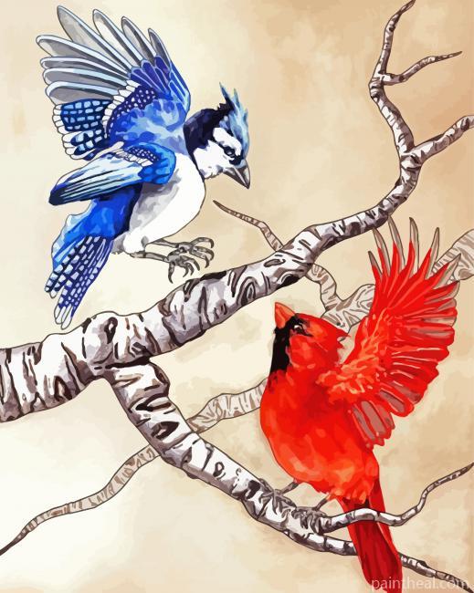 Cardinal And Blue Jay Birds On Branch Painting By Numbers Kits