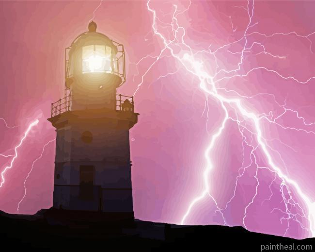 Lighthouse With Lightning Bolt Painting By Numbers Kits