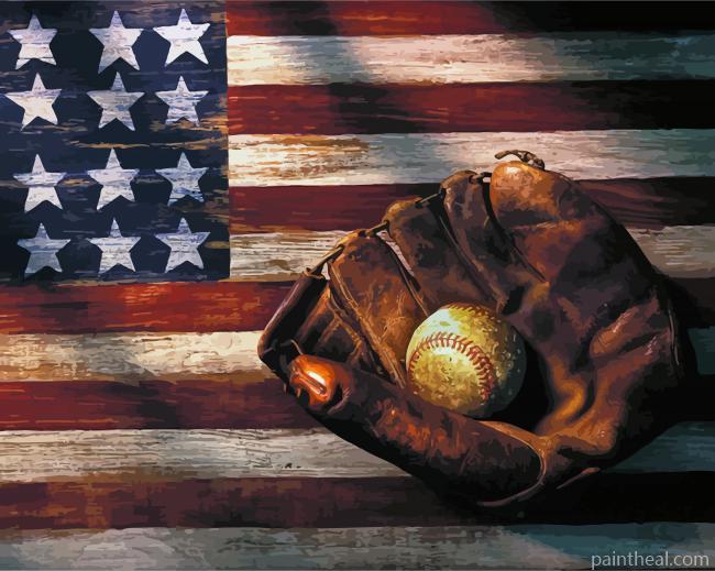 Softball Mitt And USA Flag Painting By Numbers Kits