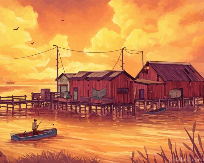 Fishing Village Sunset Art Painting By Numbers Kits