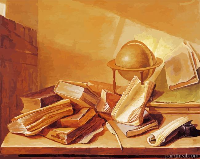 Still Life With Books And Globe Painting By Numbers Kits