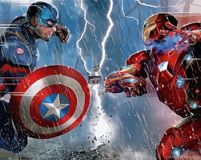 Aesthetic Captain America And Iron Man Painting By Numbers Kits