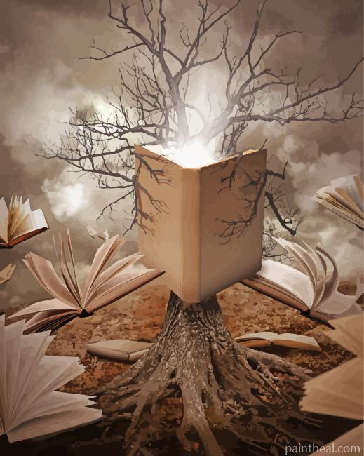 Aesthetic Trees And Books Painting By Numbers Kits