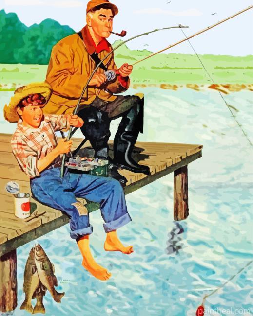 Boy And Grandpa Fishing Painting By Numbers Kits