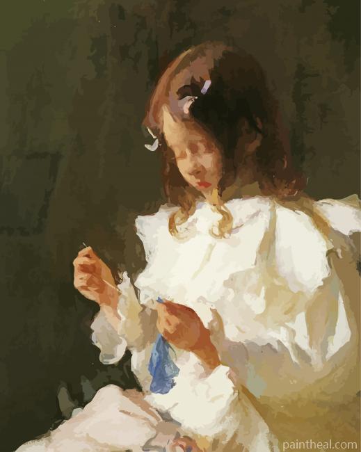 Portrait Of A Child Sewing Painting By Numbers Kits