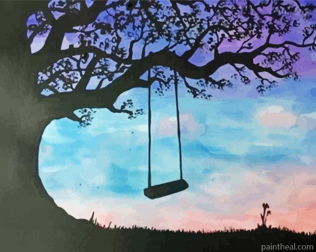 Aesthetic Tree And A swing Painting By Numbers Kits