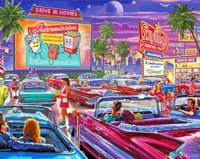 Vintage Drive In Movie Painting By Numbers Kits