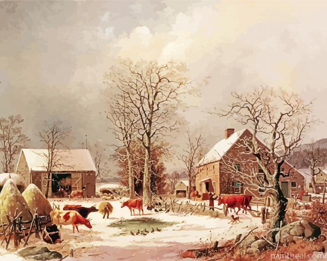 Barnyard In Winter Painting By Numbers Kits