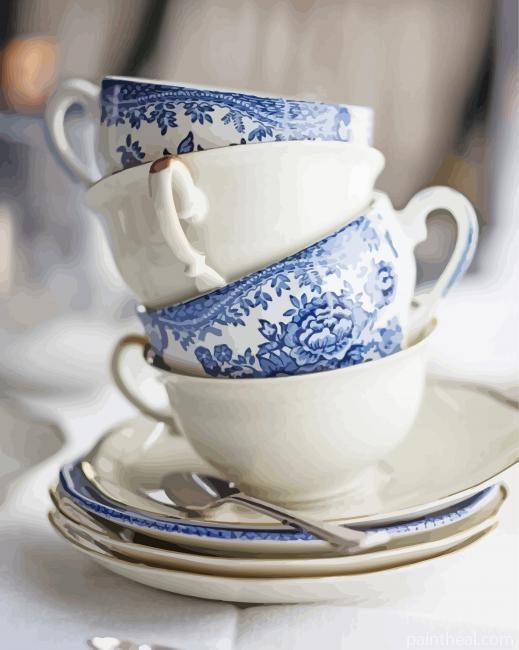 Stacked Tea Cups Painting By Numbers Kits