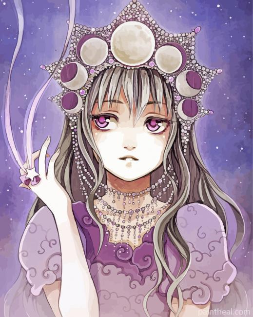 Girl With Moon Phases Crown Painting By Numbers Kits