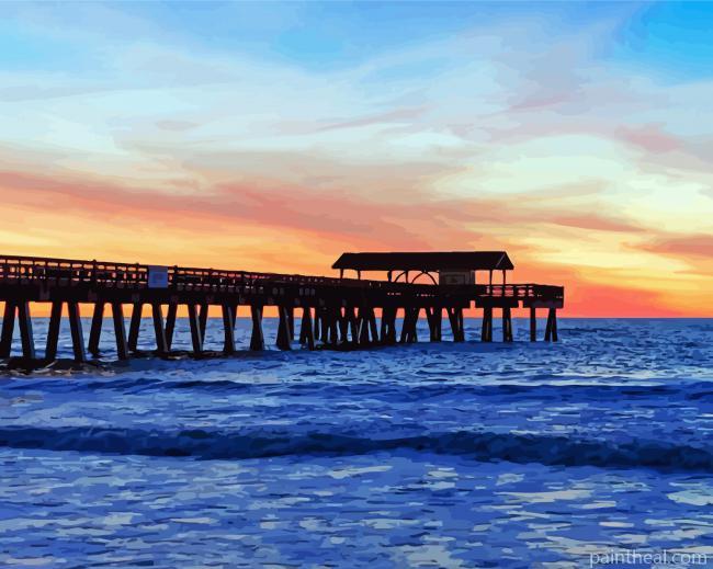 Sunset At Tybee Beach Pier Painting By Numbers Kits