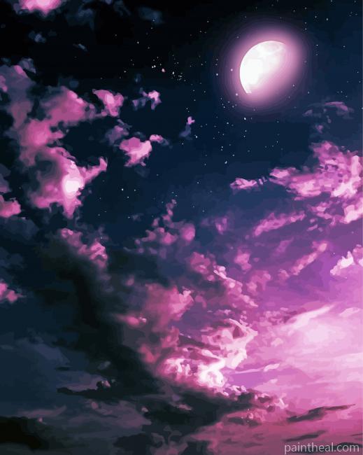 Fantasy Pink Cloud And Moon Painting By Numbers Kits