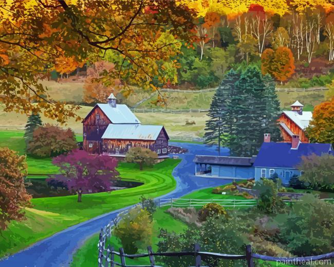 Farm Houses In The Fall Painting By Numbers Kits