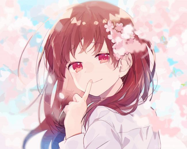 Pink Flower Anime Girl Painting By Numbers Kits
