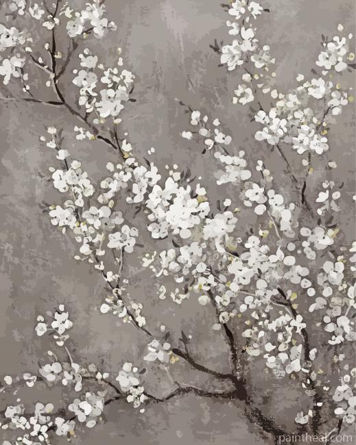 Grey White Cherry Blossom Tree Painting By Numbers Kits