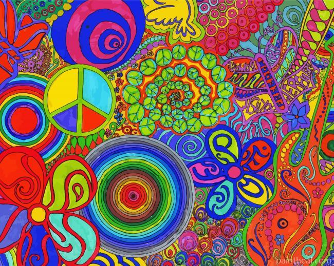 Abstract Hippie Flowers And Guitar Painting By Numbers Kits