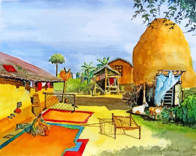 Indian Village Houses Painting By Numbers Kits