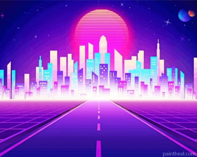 Cyberpunk City Buildings -Paint By Numbers Painting By Numbers Kits