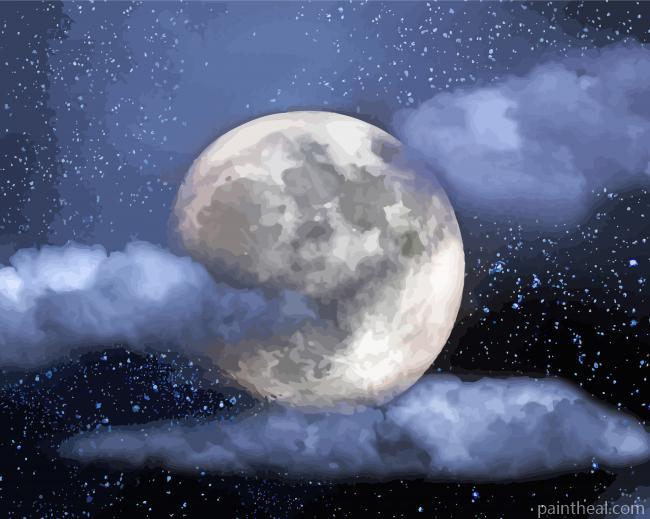 Moon and Clouds In A Starry Night Painting By Numbers Kits