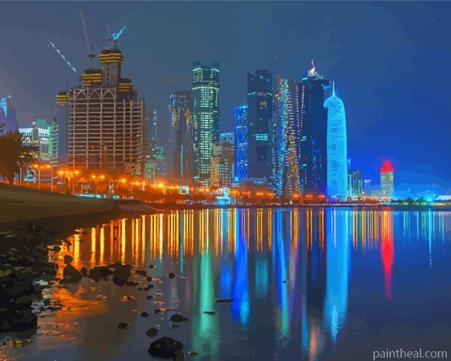 Doha City At Night Painting By Numbers Kits