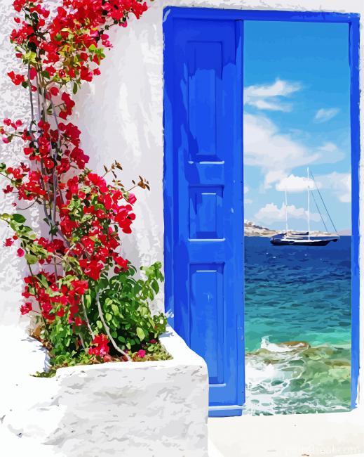Traditional Greek Door On Mykonos Island Greece Painting By Numbers Kits