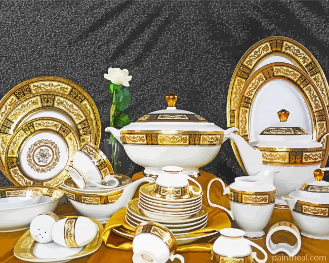 Gold And White Crockery Painting By Numbers Kits