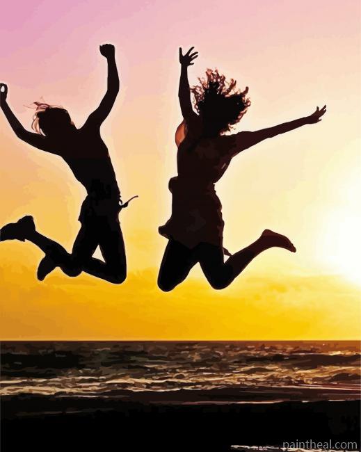 Two Happy Women Silhouette Painting By Numbers Kits