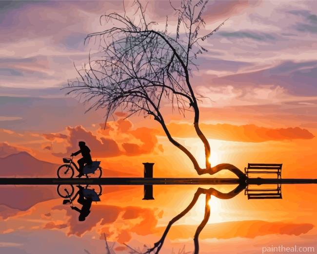 Woman On Bike Silhouette Painting By Numbers Kits