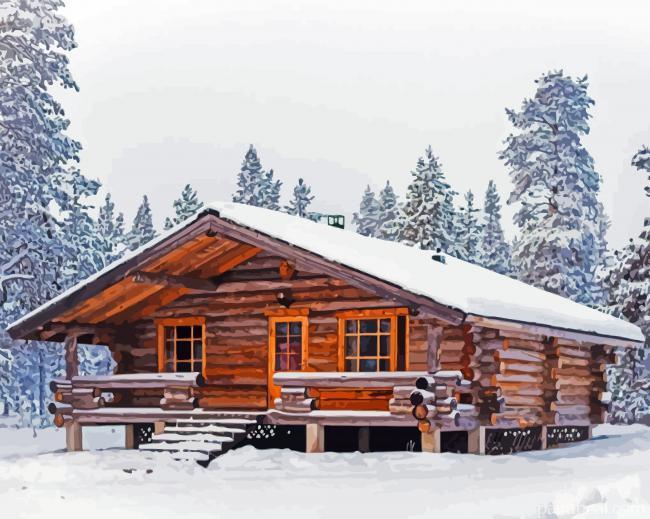 Snow Winter Log Cabin Painting By Numbers Kits