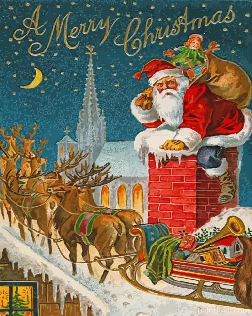 Christmas Santaand Rudolph On The Roof Painting By Numbers Kits