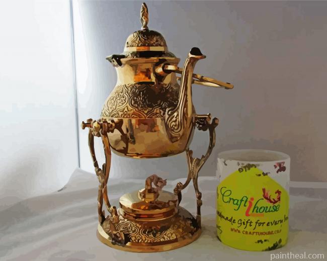 Vintage Brass Tea Pot Painting By Numbers Kits