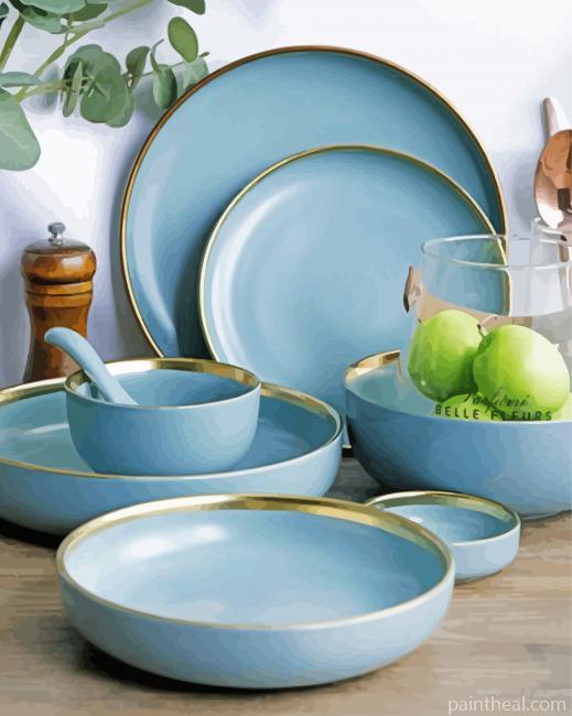 Blue Crockery Painting By Numbers Kits
