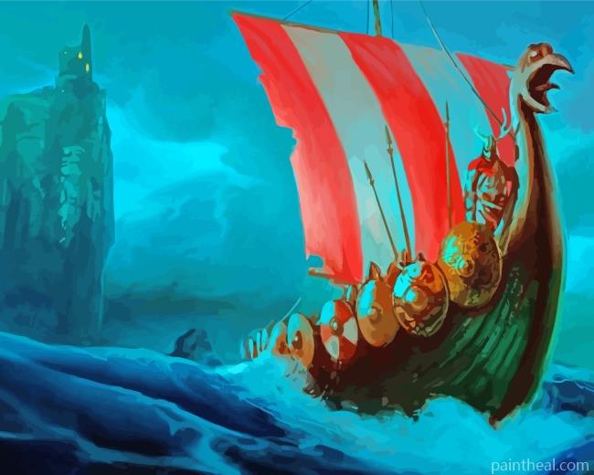 Viking Ship In Ocean Painting By Numbers Kits