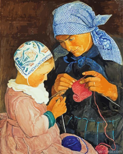 Mother And Daughter Crocheting Painting By Numbers Kits