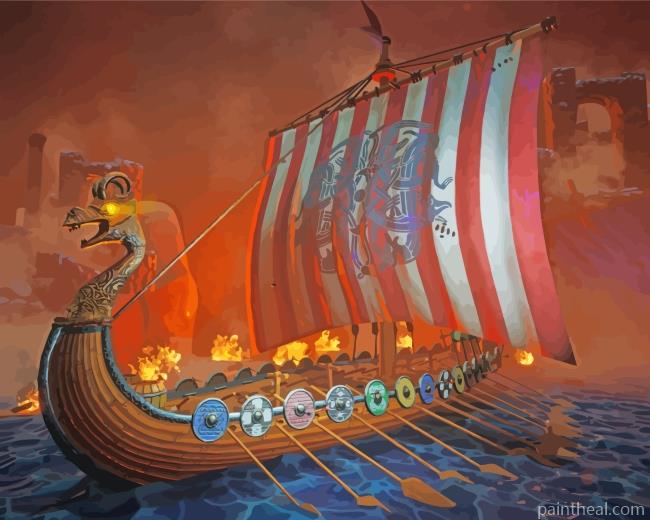 Viking Ship At Night Painting By Numbers Kits