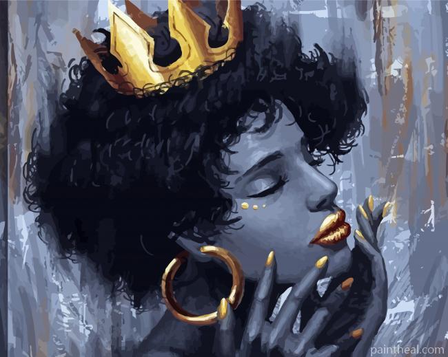 Black Queen With Crown Painting By Numbers Kits