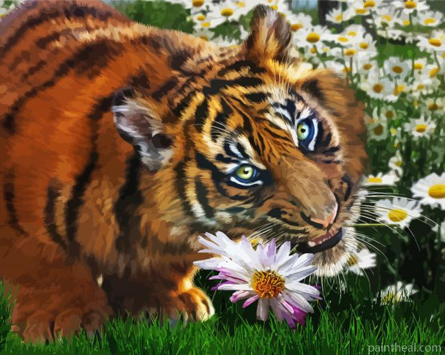 Tiger And Flowers -Paint By Numbers Painting By Numbers Kits