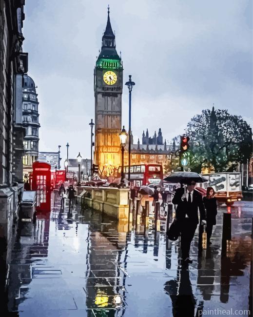 Aesthetic London In The Rain -Paint By Numbers Painting By Numbers Kits