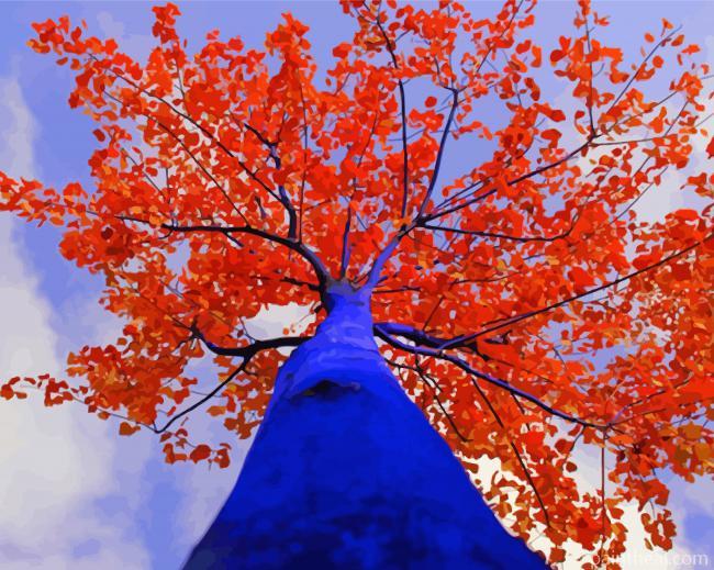 Blue And Red Tree Painting By Numbers Kits