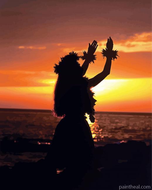 Hula Dancer Silhouette At Sunset Painting By Numbers Kits