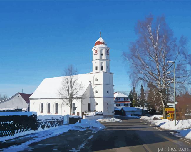 Kirche Kronburg In Snow Painting By Numbers Kits