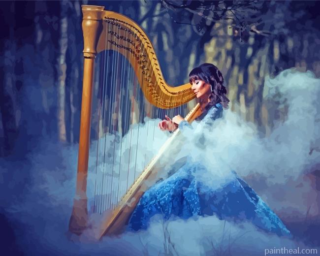 Woman With Dress Playing Harps Painting By Numbers Kits