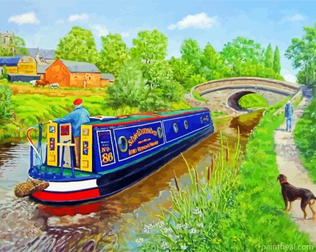 Wboat In Canal Painting By Numbers Kits